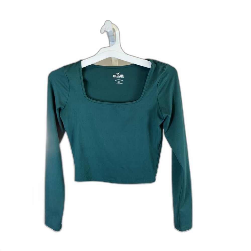 Hollister Dark Green Must-Have Collection Square Neck Long sleeve Crop Top Small